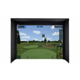 Black Carl's Place DIY golf simulator enclosure with a white impact screen