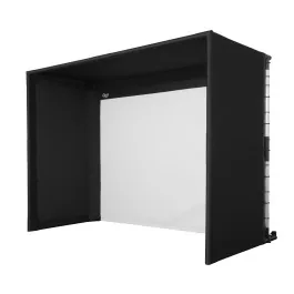 Black Carl's Place Pro golf simulator enclosure with impact screen